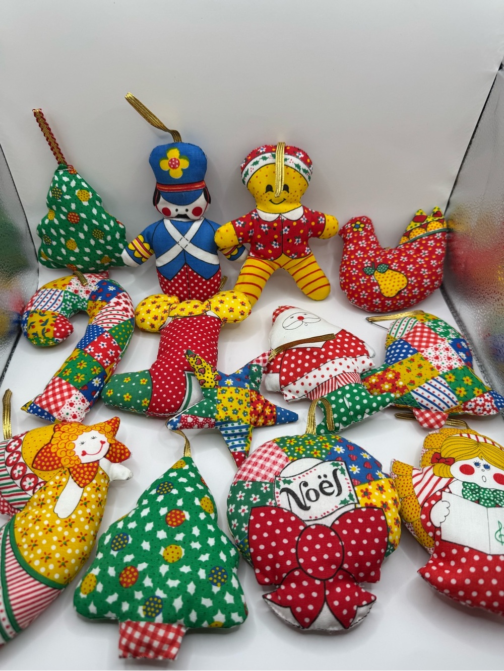 Vintage Handmade Fabric Christmas Ornaments Lot of 13 Stuffed Retro